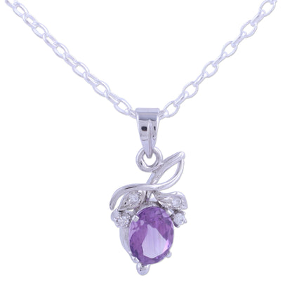 Lilac Fruit Rhodium Plated Amethyst Fruit Pendant Necklace from India