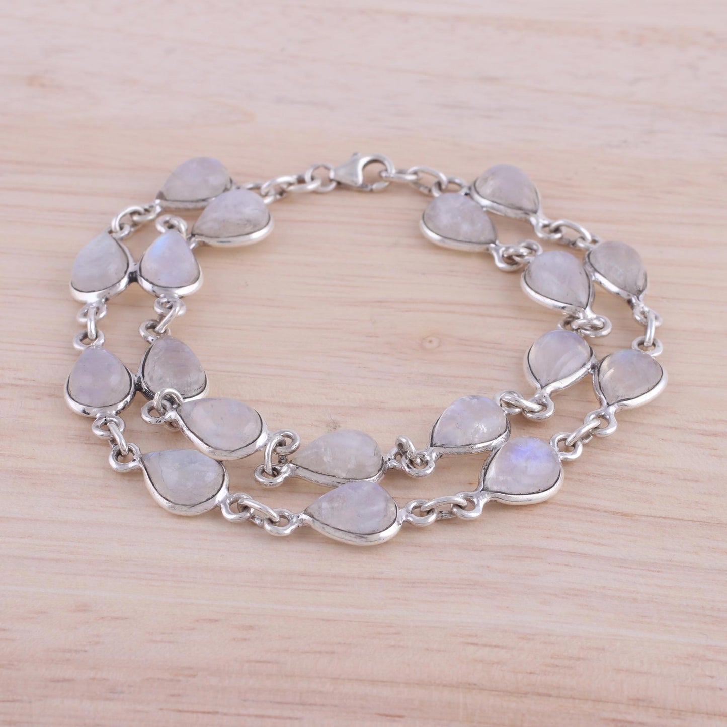 Eternal Nature Rainbow Moonstone and Sterling Silver Link Bracelet