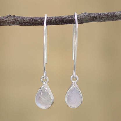 Trendy Luster Rainbow Moonstone Silver Earrings