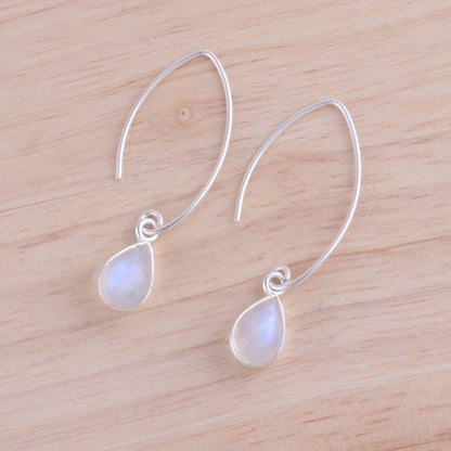 Trendy Luster Rainbow Moonstone Silver Earrings