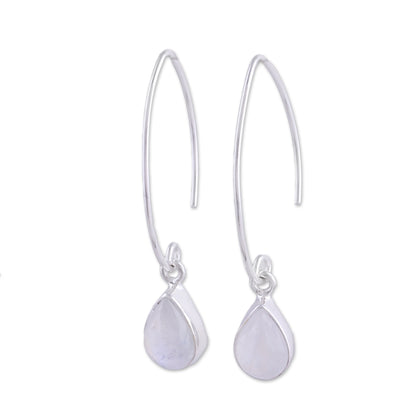 Trendy Luster Rainbow Moonstone Silver Earrings