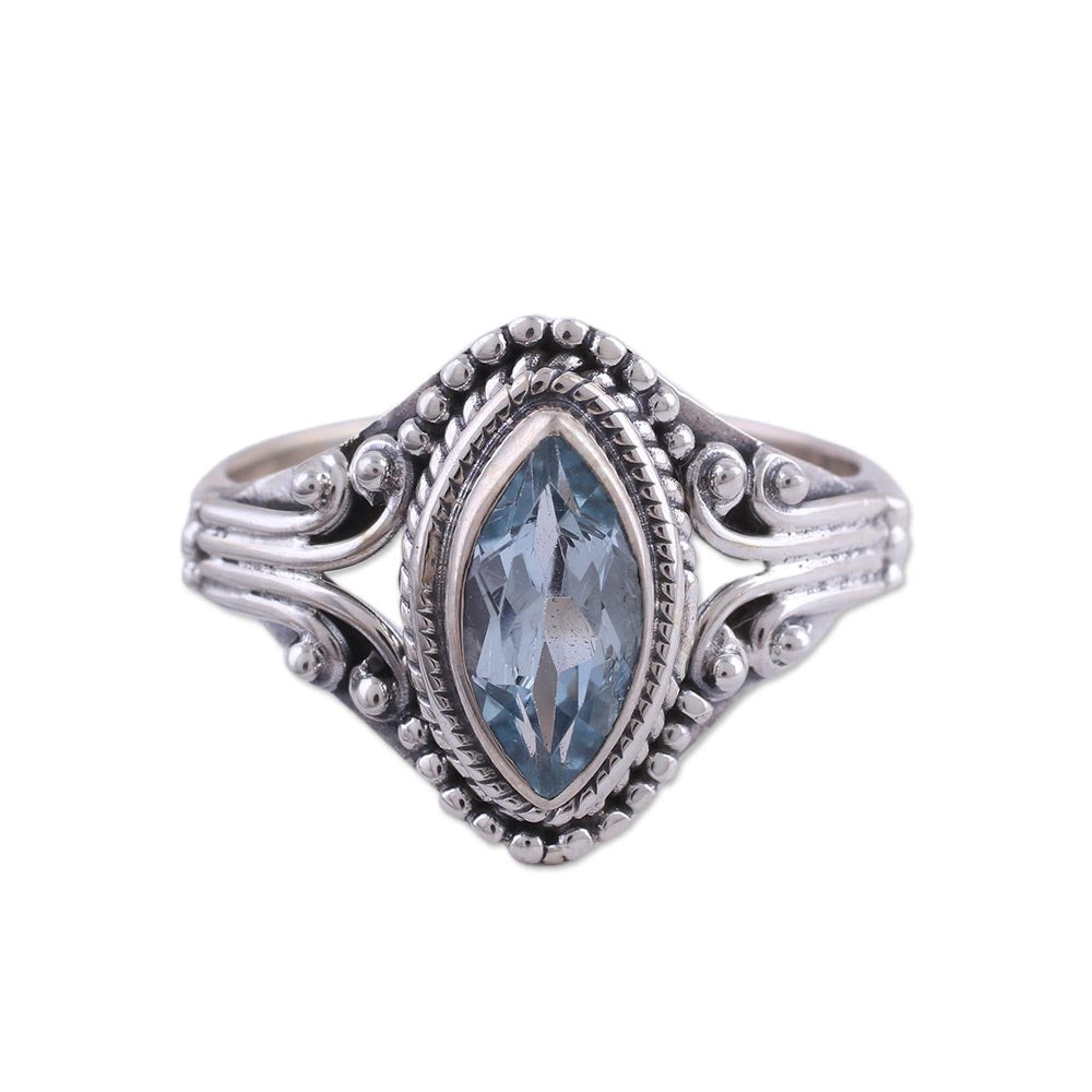 Morning Luxury Blue Topaz and Sterling Silver Single Stone Ring from India