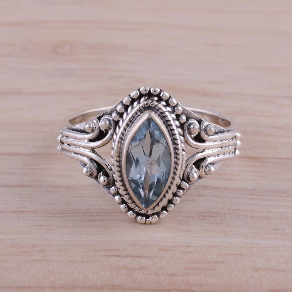 Morning Luxury Blue Topaz and Sterling Silver Single Stone Ring from India