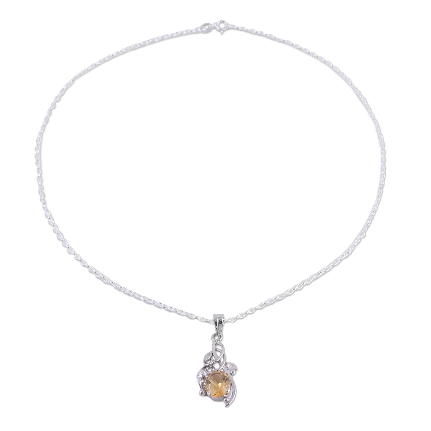 Warm Sunshine Rhodium Plated Citrine Pendant Necklace from India