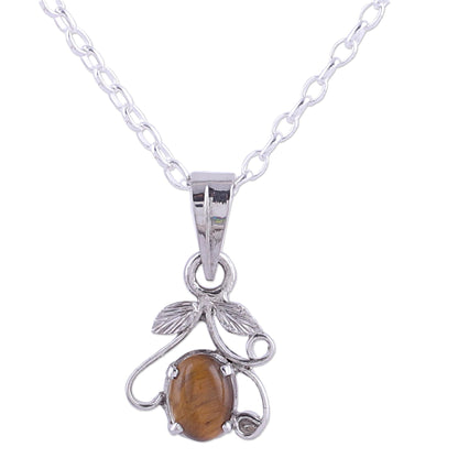 Blossom of Brown Rhodium Plated Tiger's Eye Pendant Necklace from India