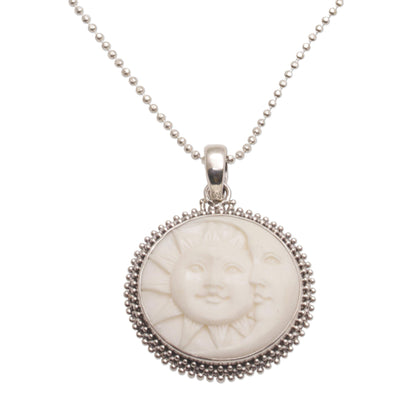 Stellar Lovers Sterling Silver and Bone Sun and Moon Necklace from Bali