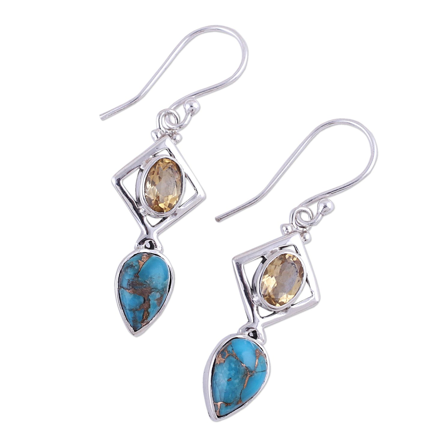 Alluring Combination Citrine and Composite Turquoise Earrings from India