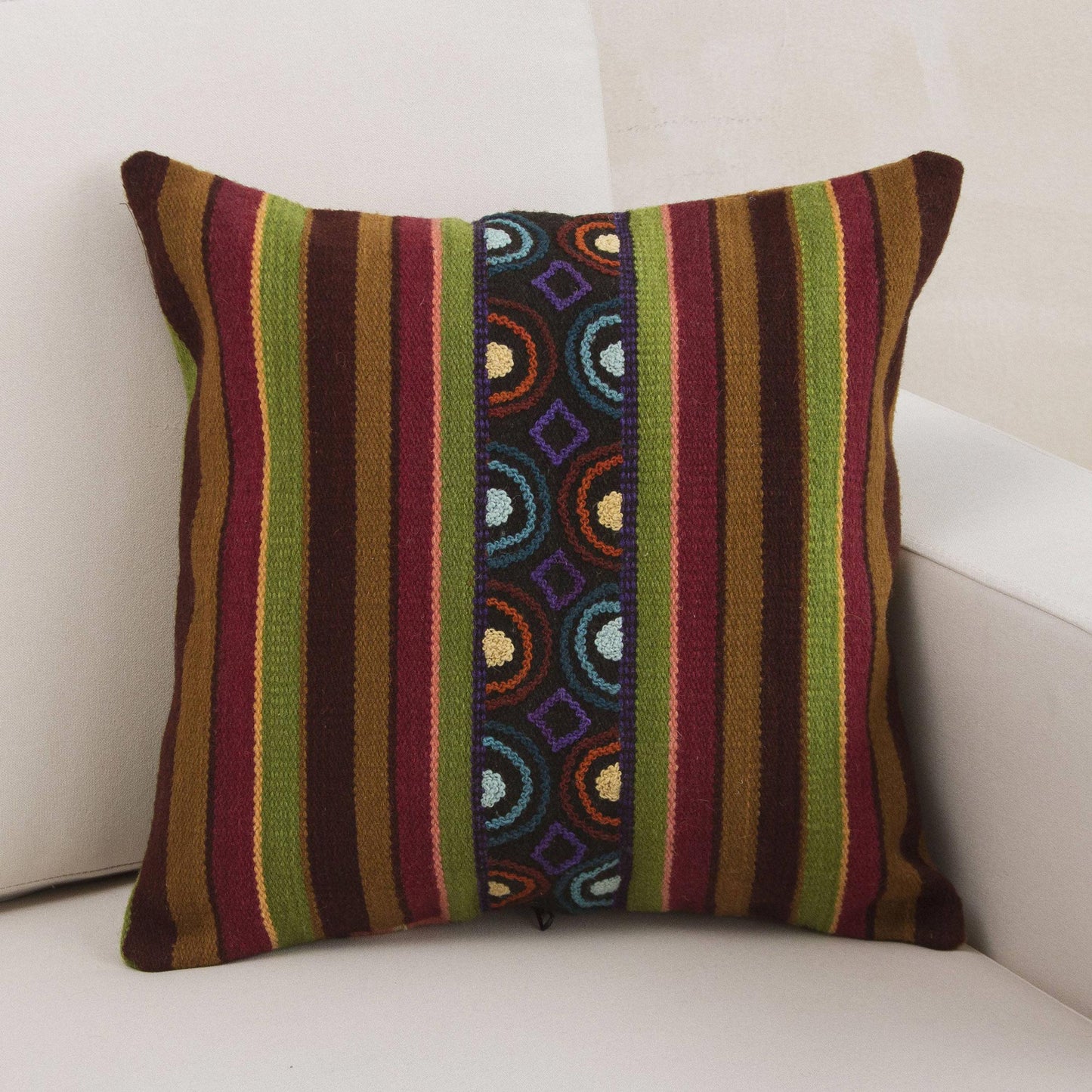 Andean Illusion Handwoven Striped Wool Cushion Cover from Peru