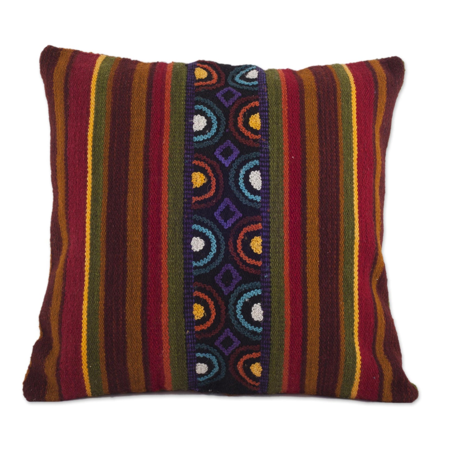 Andean Illusion Handwoven Striped Wool Cushion Cover from Peru