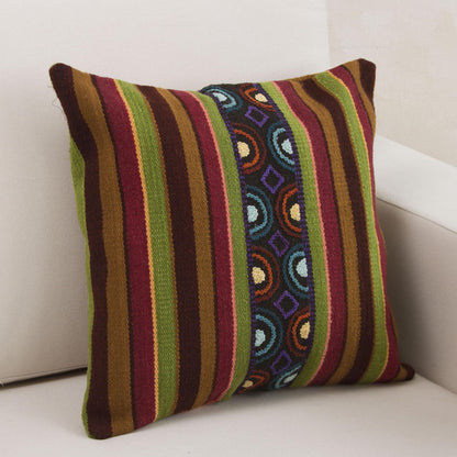 Andean Illusion Handwoven Striped Wool Cushion Cover from Peru