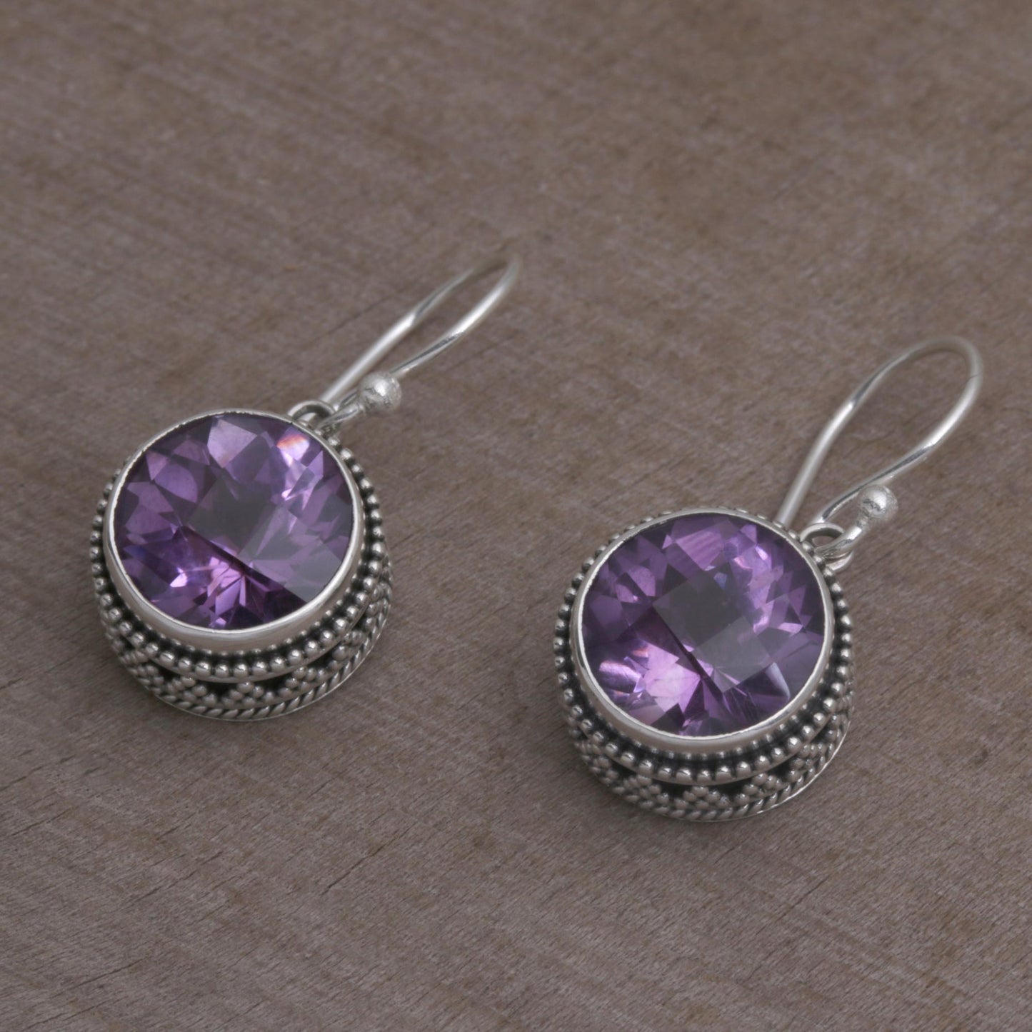 Sparkling Haven Handcrafted Amethyst and Sterling Silver Dangle Earrings