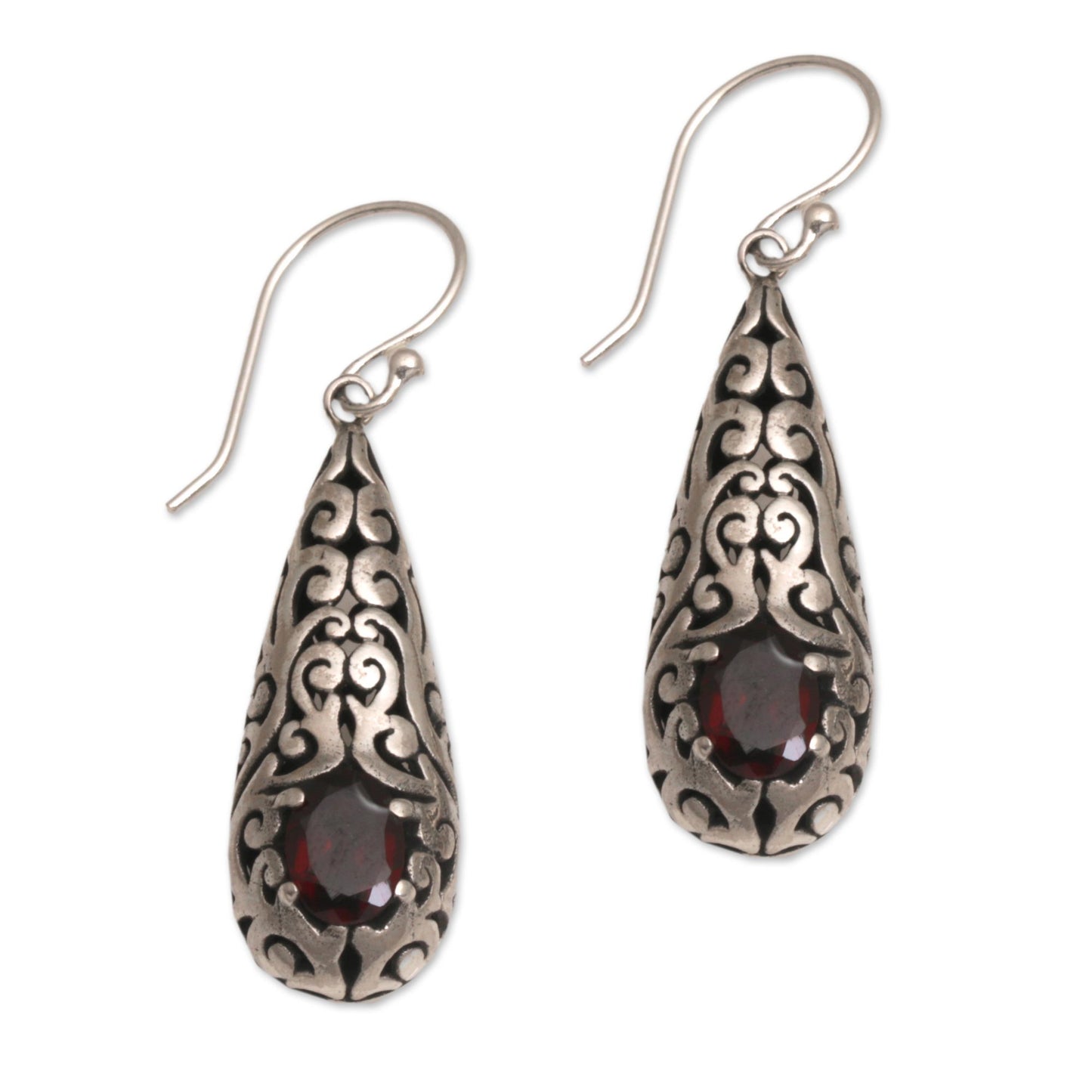 Dangling Vines Handcrafted Garnet and Sterling Silver Dangle Earrings