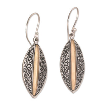 Luminous Shields Sterling Silver Dangle Earrings with 18k Gold Accents