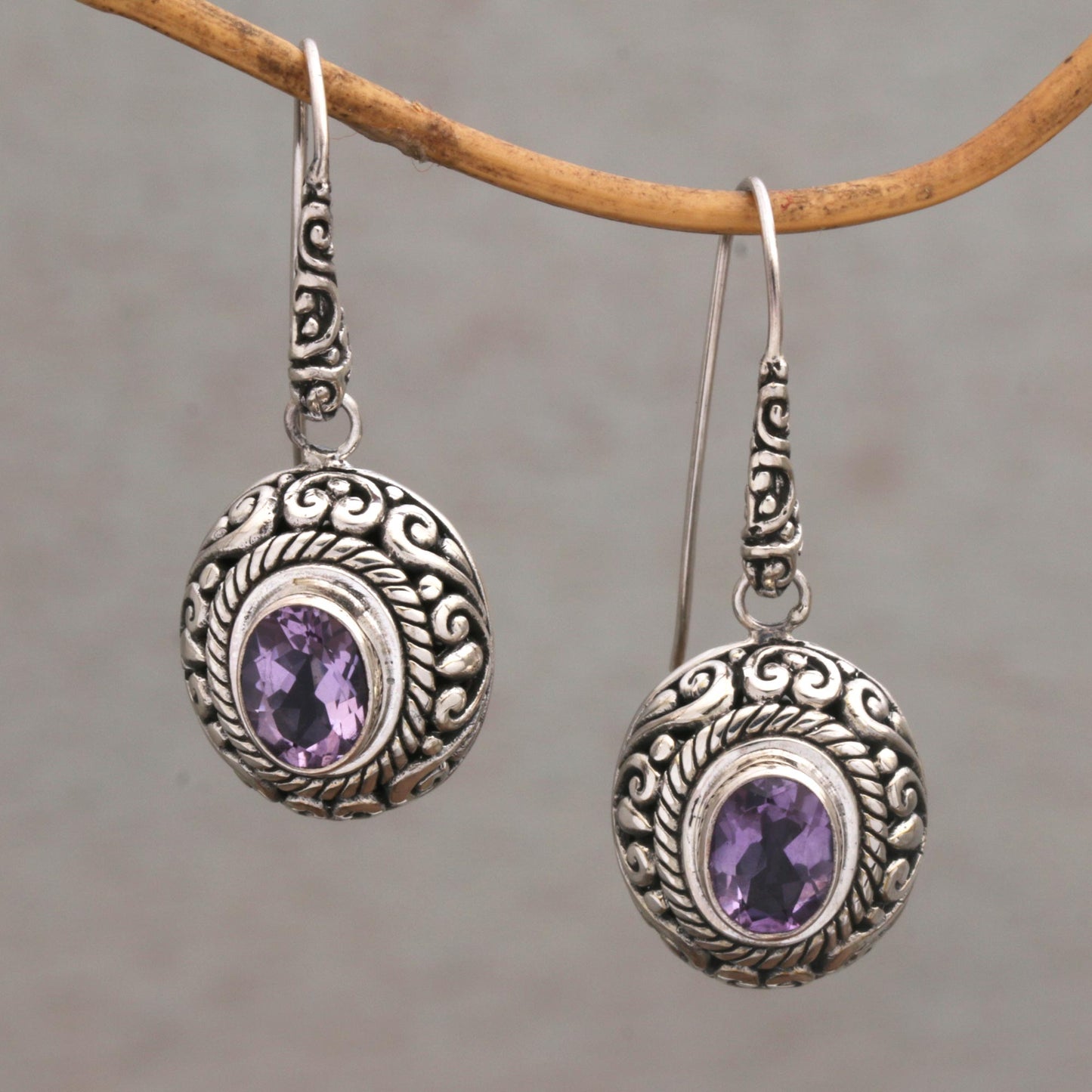 Bright Wonder Amethyst and Sterling Silver Dangle Earrings from Indonesia