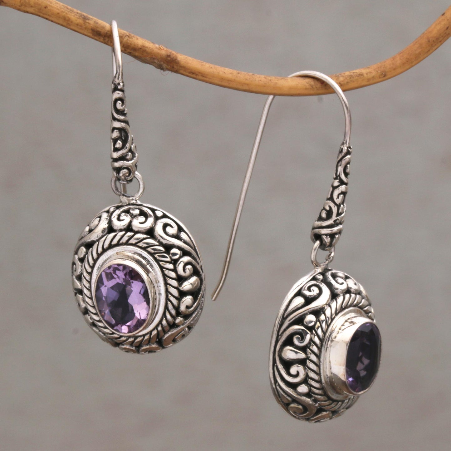 Bright Wonder Amethyst and Sterling Silver Dangle Earrings from Indonesia