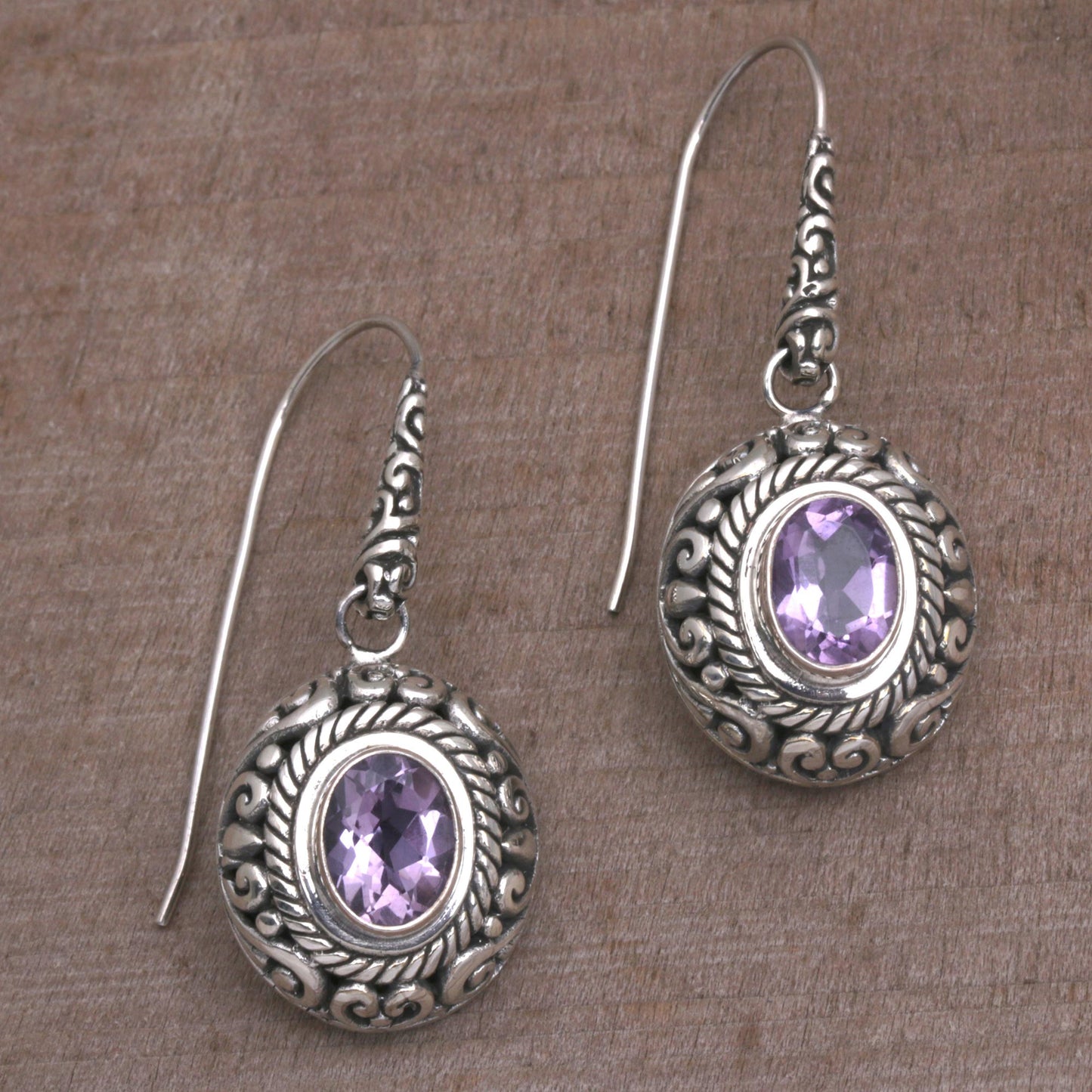 Bright Wonder Amethyst and Sterling Silver Dangle Earrings from Indonesia