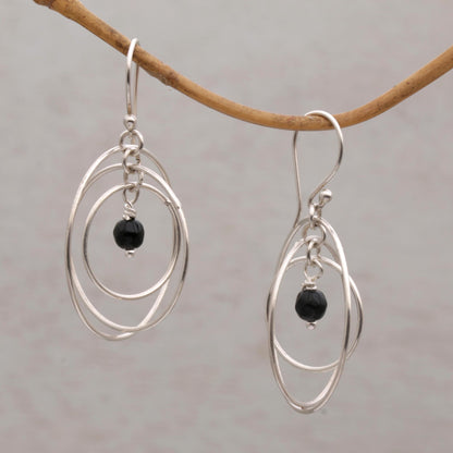 Atoms Onyx and Sterling Silver Dangle Earrings from Bali