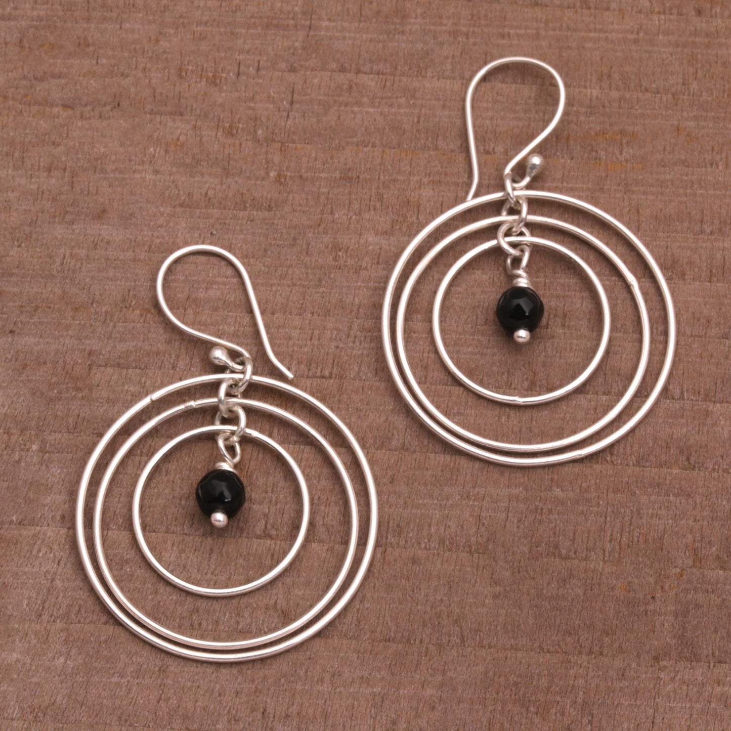 Atoms Onyx and Sterling Silver Dangle Earrings from Bali