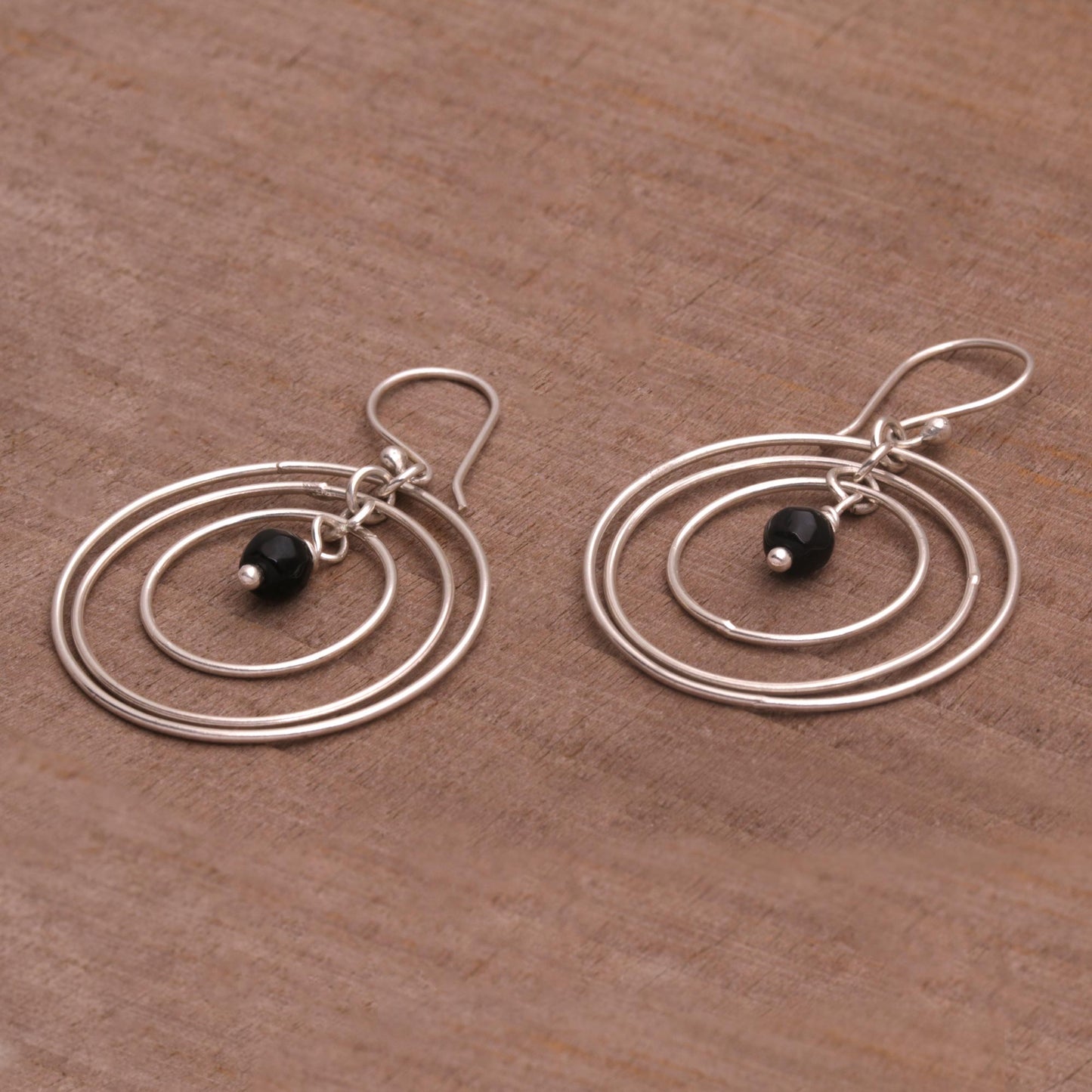 Atoms Onyx and Sterling Silver Dangle Earrings from Bali