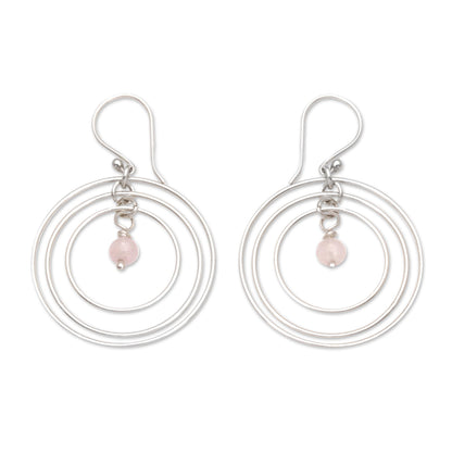 Atoms Rose Quartz and Sterling Silver Dangle Earrings from Bali