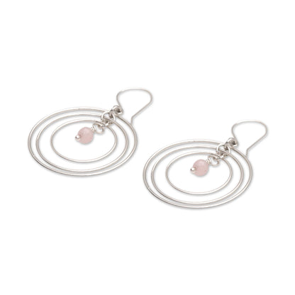 Atoms Rose Quartz and Sterling Silver Dangle Earrings from Bali