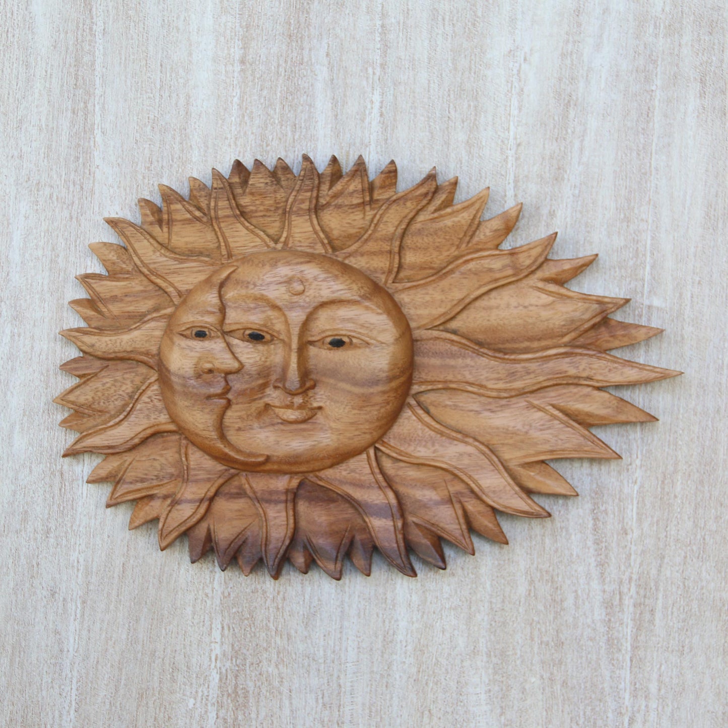 Lunar Solar Artisan Hand-Carved Sun and Moon Wall Relief Panel from Bali