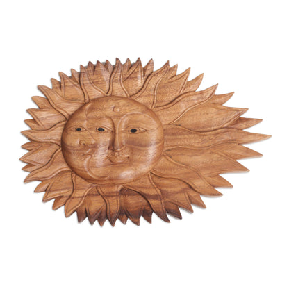 Lunar Solar Artisan Hand-Carved Sun and Moon Wall Relief Panel from Bali