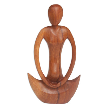 Maternal Meditation Handcrafted Suar Wood Meditation Sculpture from Bali