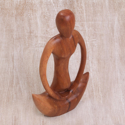 Maternal Meditation Handcrafted Suar Wood Meditation Sculpture from Bali