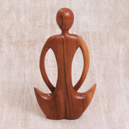 Maternal Meditation Handcrafted Suar Wood Meditation Sculpture from Bali