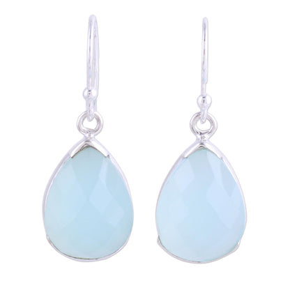 Aqua Drops Chalcedony Silver Dangle Earrings