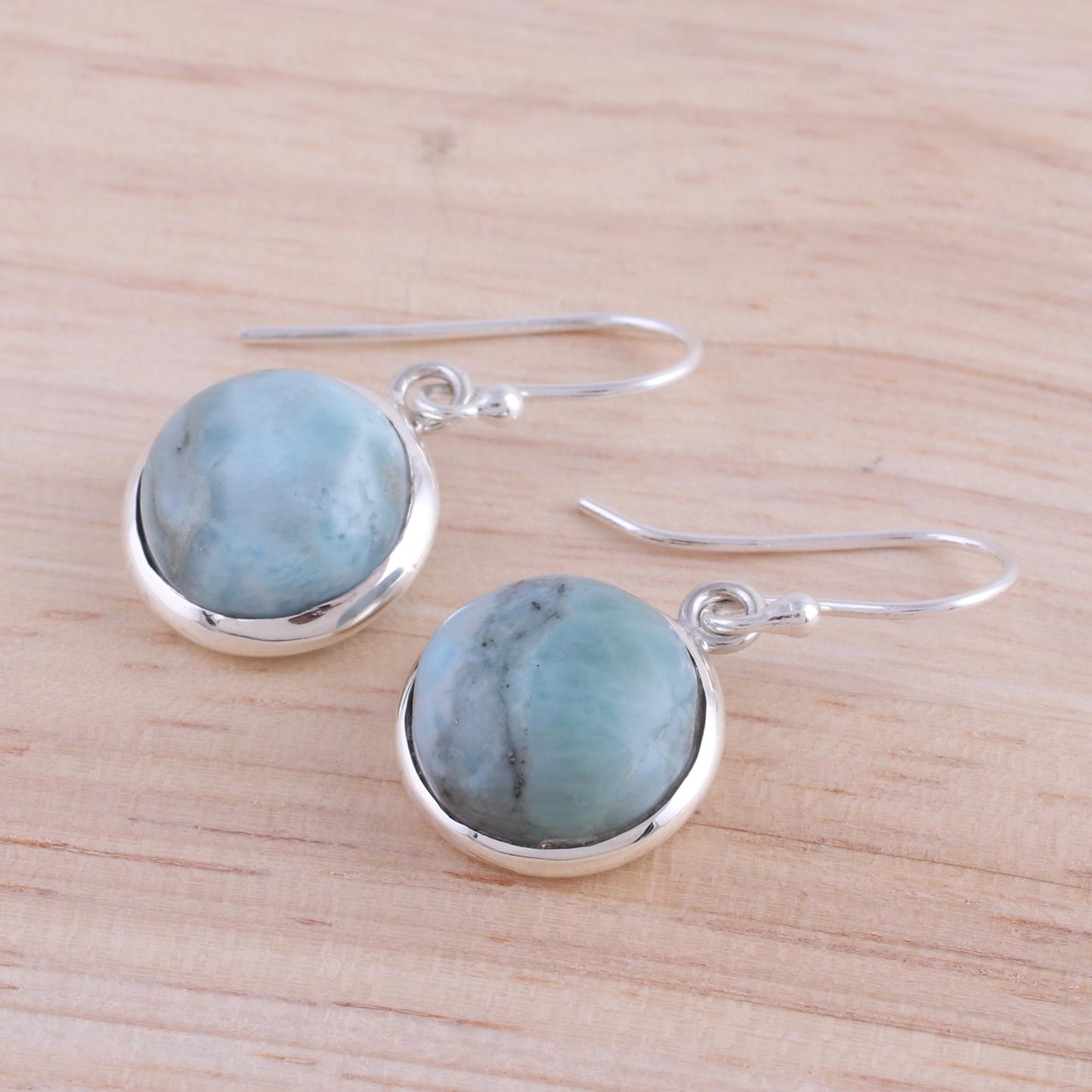 Neptune Sterling Silver and Larimar Dangle Earrings from India