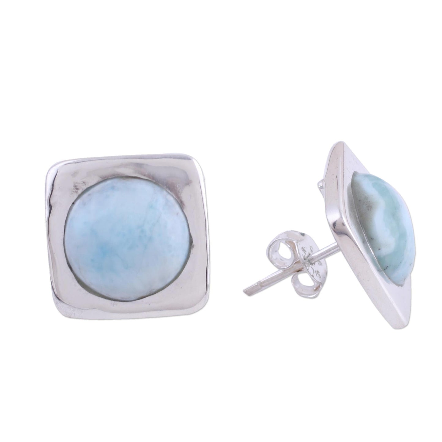 Encompass Larimar and Sterling Silver Button Earrings from India