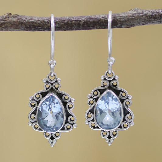 Blue Intricacy Sterling Silver and Blue Topaz Dangle Earrings from India