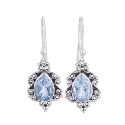 Blue Intricacy Sterling Silver and Blue Topaz Dangle Earrings from India