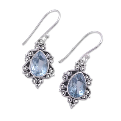 Blue Intricacy Sterling Silver and Blue Topaz Dangle Earrings from India