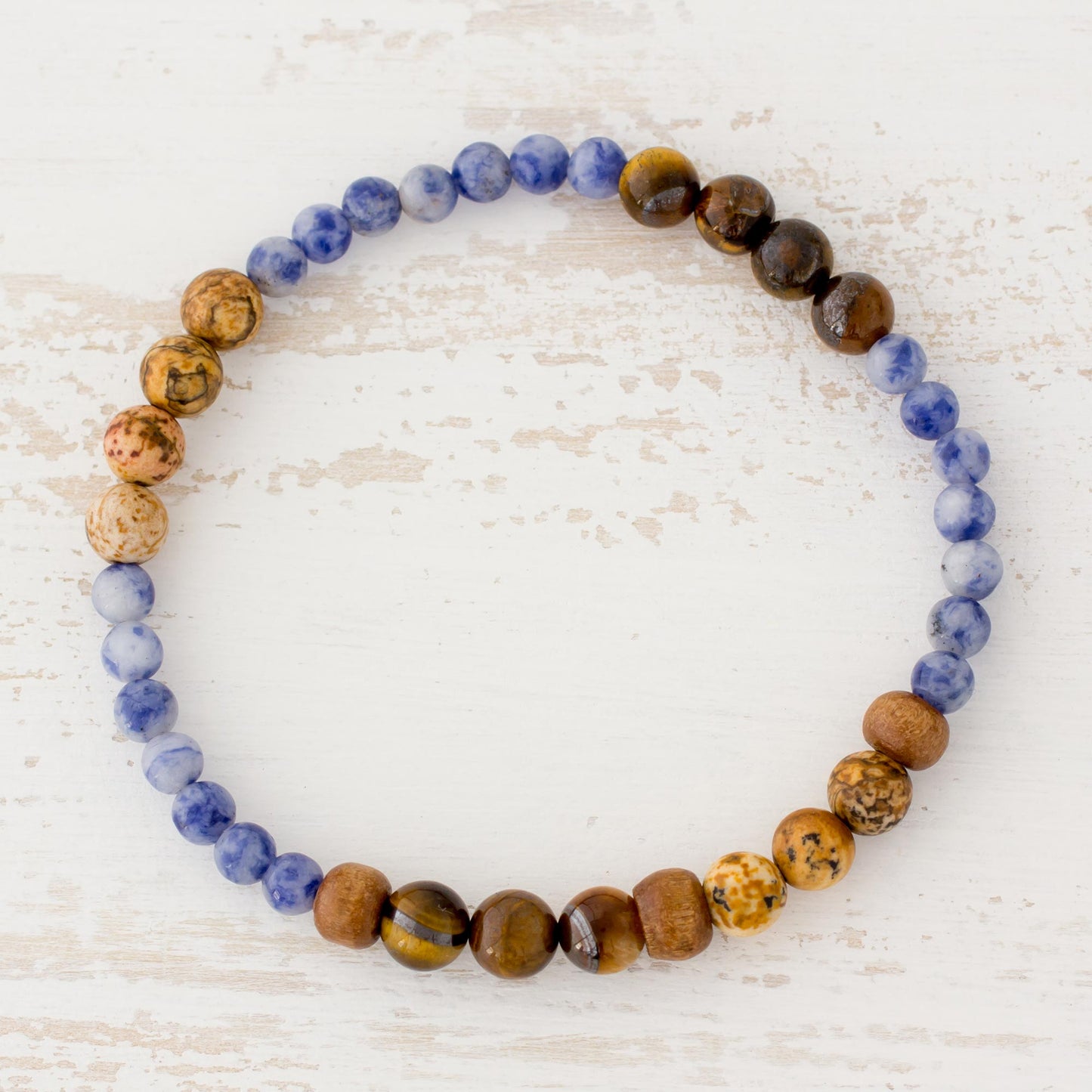 Sky and Earth Tiger's Eye Sodalite and Jasper Bracelet from Guatemala