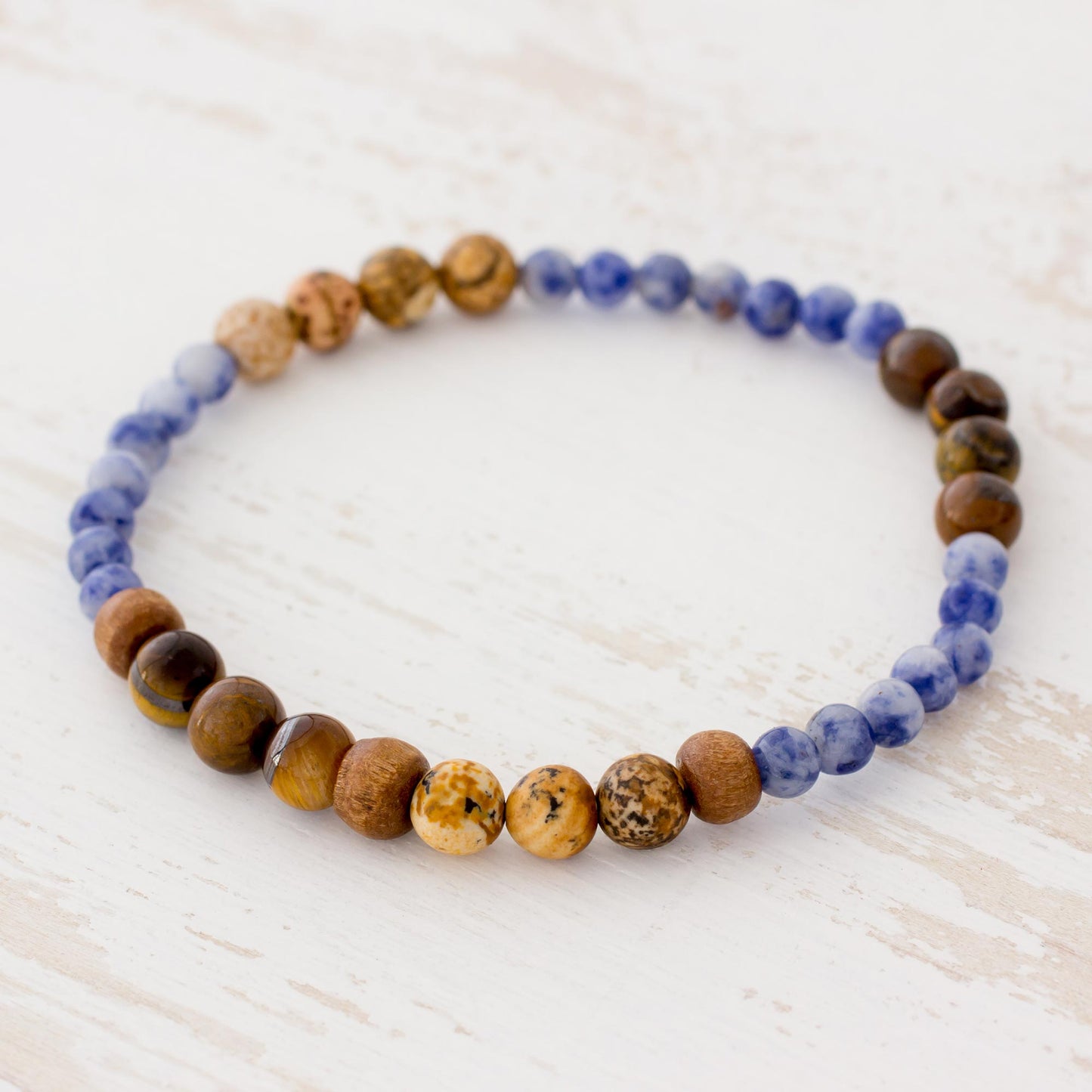 Sky and Earth Tiger's Eye Sodalite and Jasper Bracelet from Guatemala