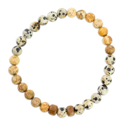 Estimable Beauty Jasper and Pinewood Beaded Stretch Bracelet from Guatemala