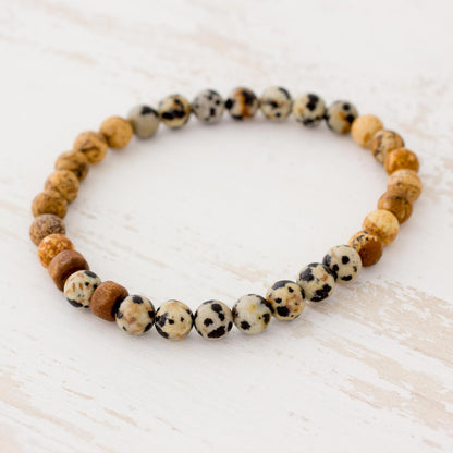 Estimable Beauty Jasper and Pinewood Beaded Stretch Bracelet from Guatemala