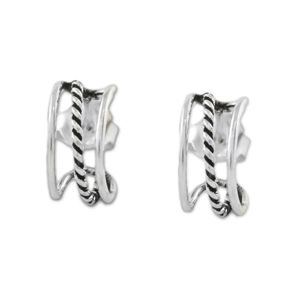 Lines Within Lines Combination Finish Silver Half-Hoop Earrings from Thailand