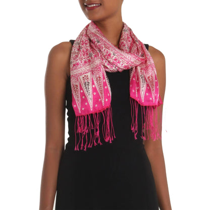 Truntum World In Fuchsia Batik Silk Scarf