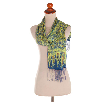 Truntum World In Chartreuse Batik Silk Scarf