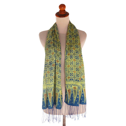 Truntum World In Chartreuse Batik Silk Scarf