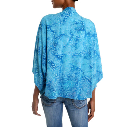 Lavish Garden in Cyan Open Kimono Jacket in Light Blue Batik