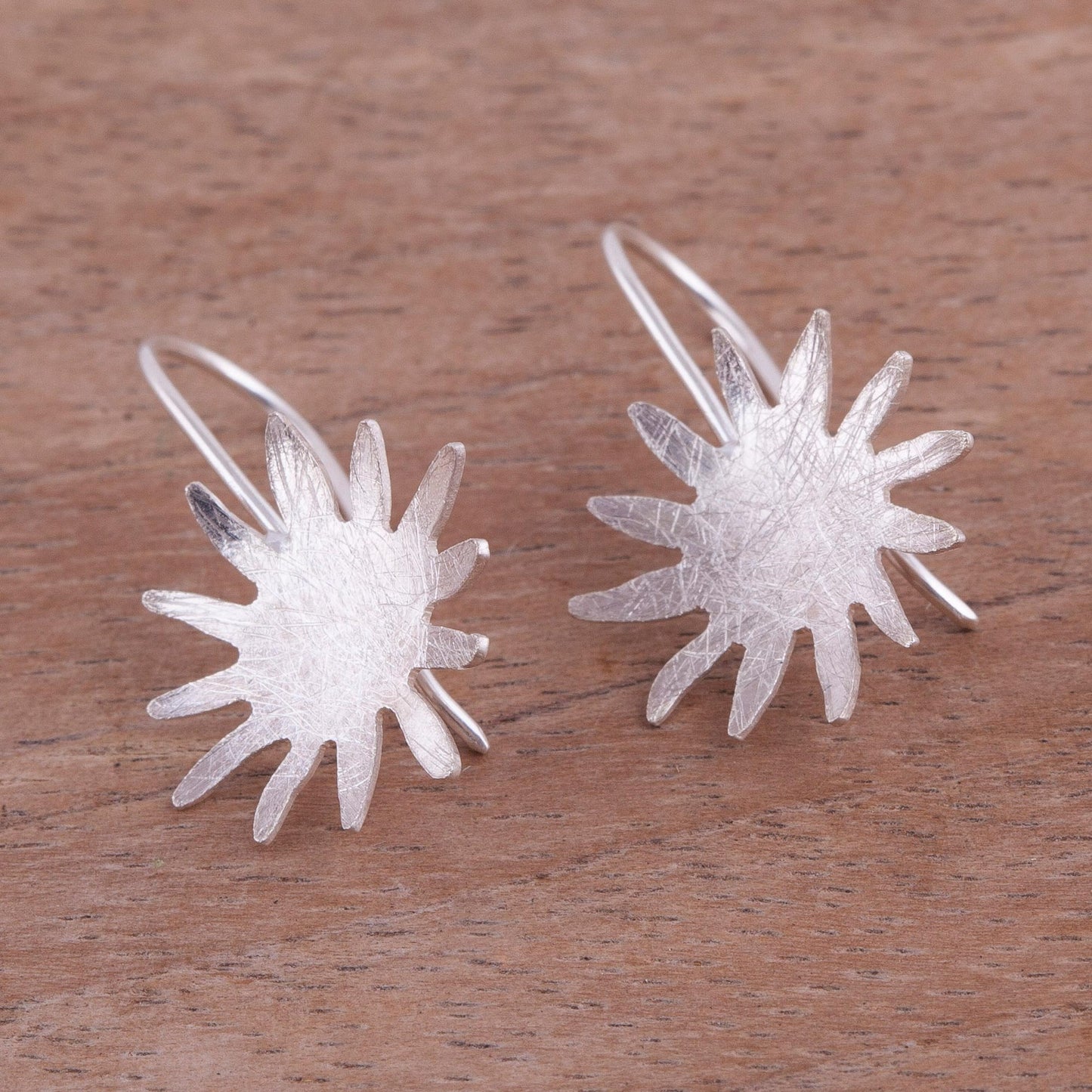 Sun Splash Sun-Shaped Sterling Silver Drop Earrings from Peru