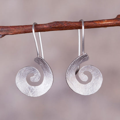 Brushed Spirals Spiral-Shaped Sterling Silver Drop Earrings from Peru