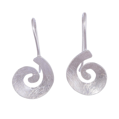 Brushed Spirals Spiral-Shaped Sterling Silver Drop Earrings from Peru