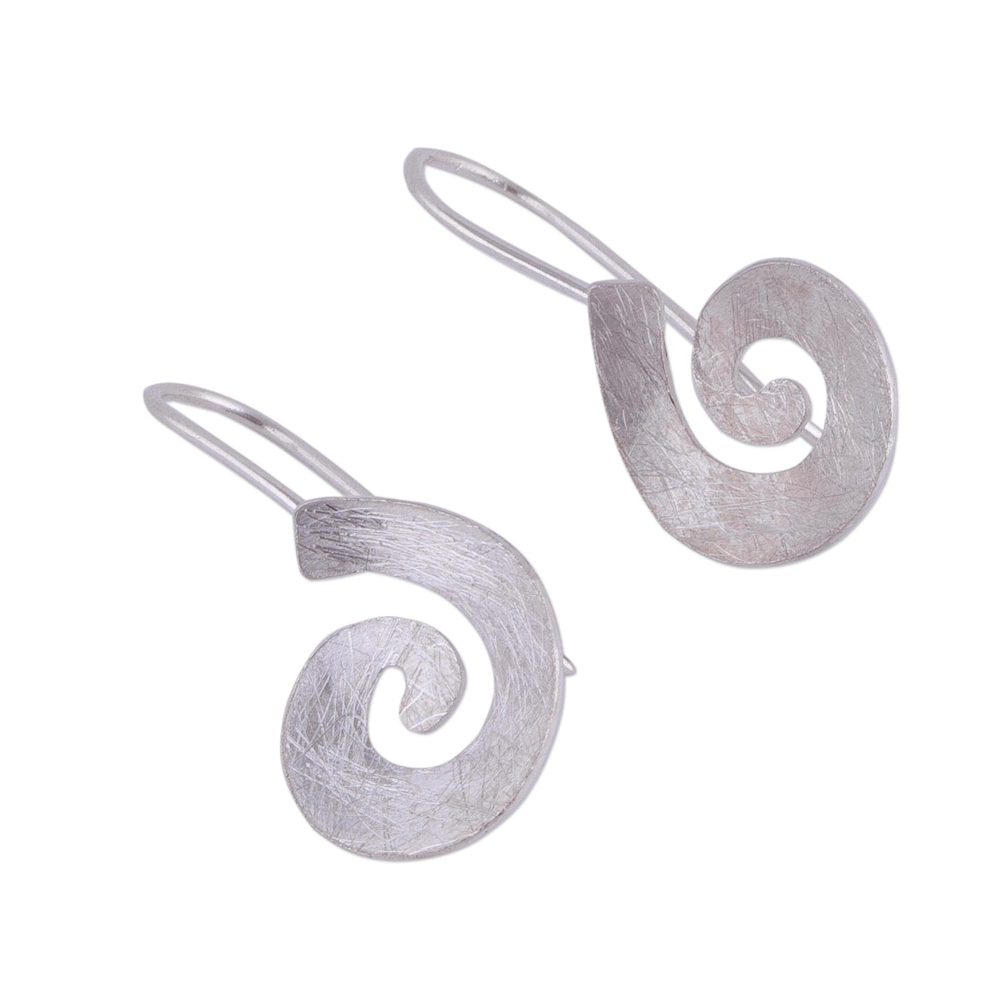 Brushed Spirals Spiral-Shaped Sterling Silver Drop Earrings from Peru