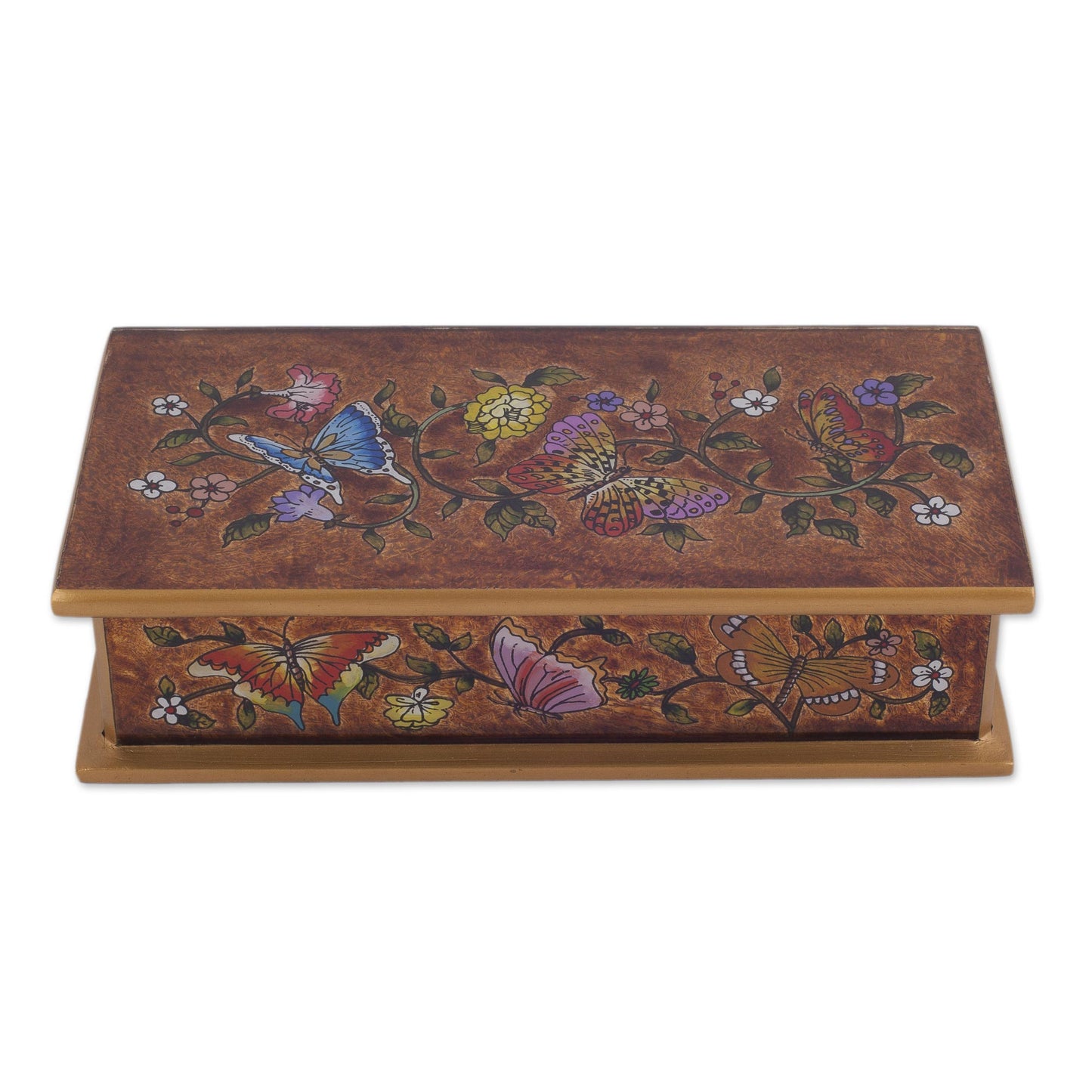 Butterfly Jubilee In Sepia Glass & Wood Box